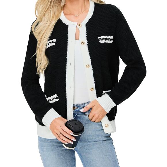 New Womens Size L Black and White Button Up Cardigan - Picture 2 of 4